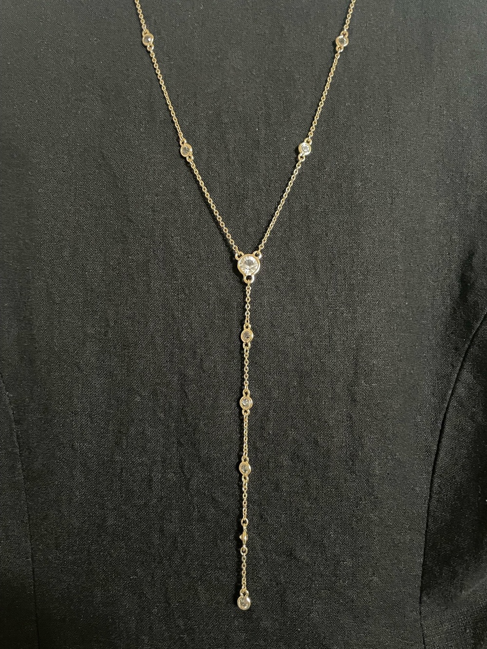 Gold and crystal lariat necklace